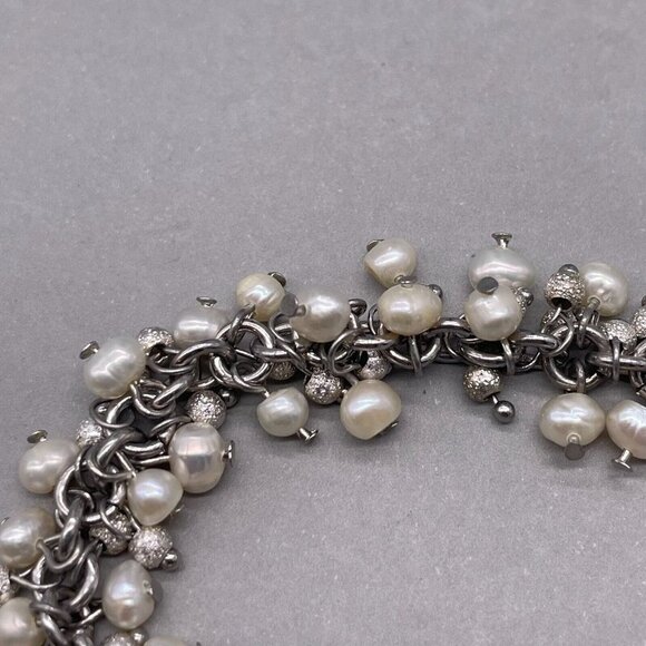 Dream Big Pearl Chain Bangle Bracelet Silver Tone - Picture 6 of 7
